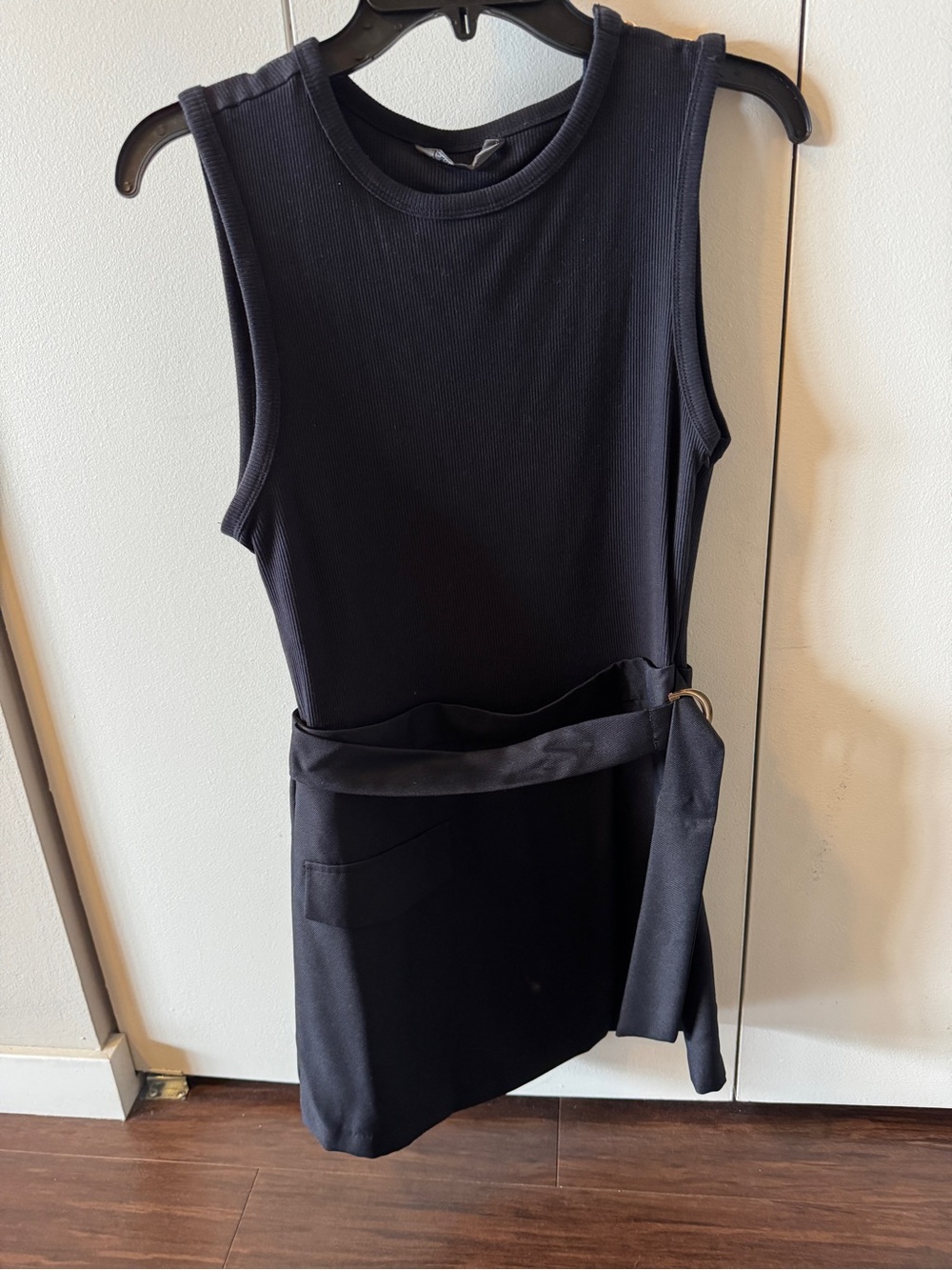 Zara Black Sleeveless D-Ring Belted Shift Dress